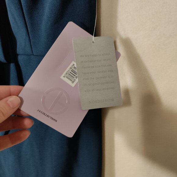 JS Collections Bow Detail Midi Dress Navy Blue Mesh Top Size 10 NWT - Picture 8 of 13